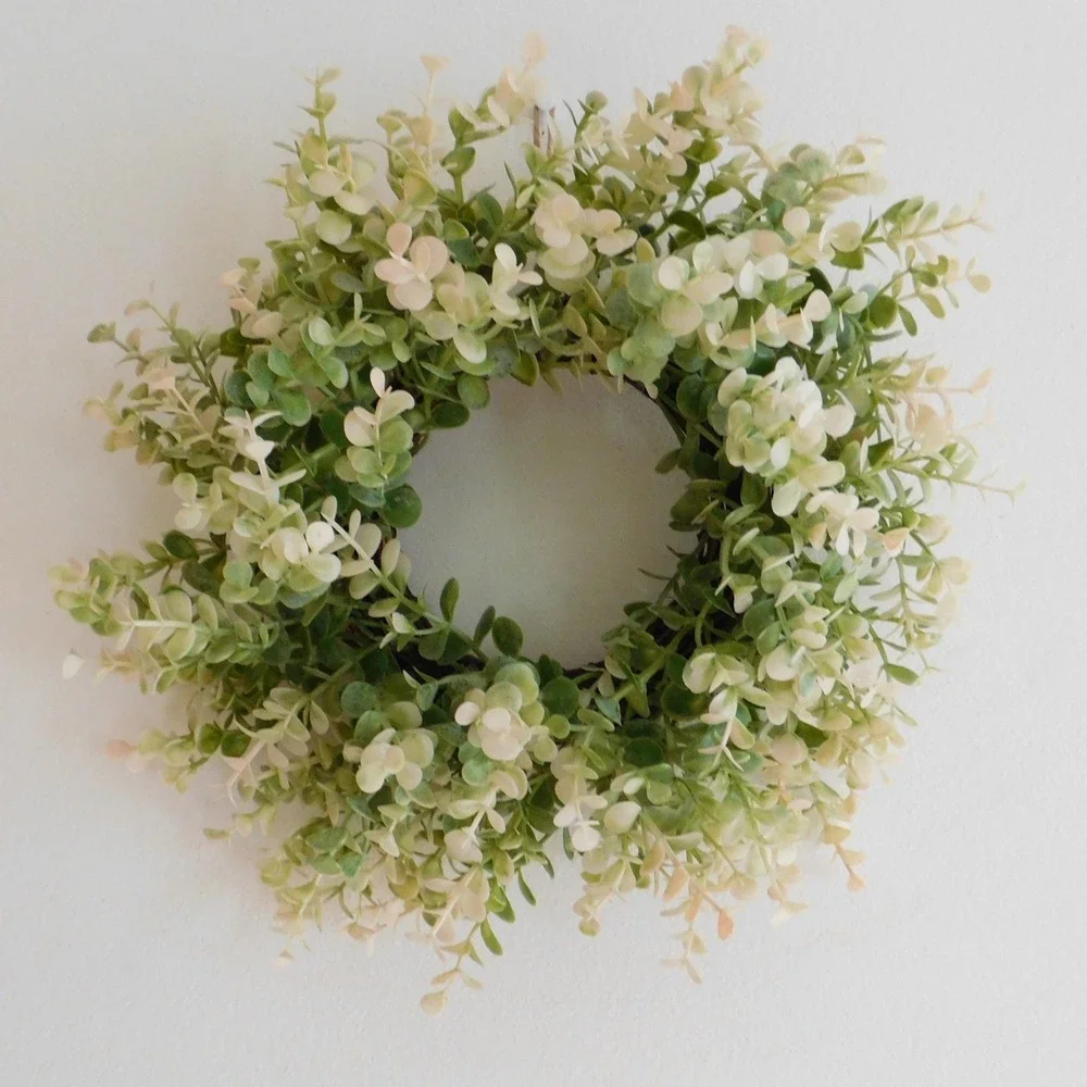 Neutral Faux Greenery Candle‎ Ring Wreath, Everyday Year Round Decor